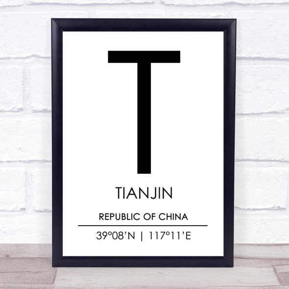 Tianjin Republic Of China Coordinates Travel Print