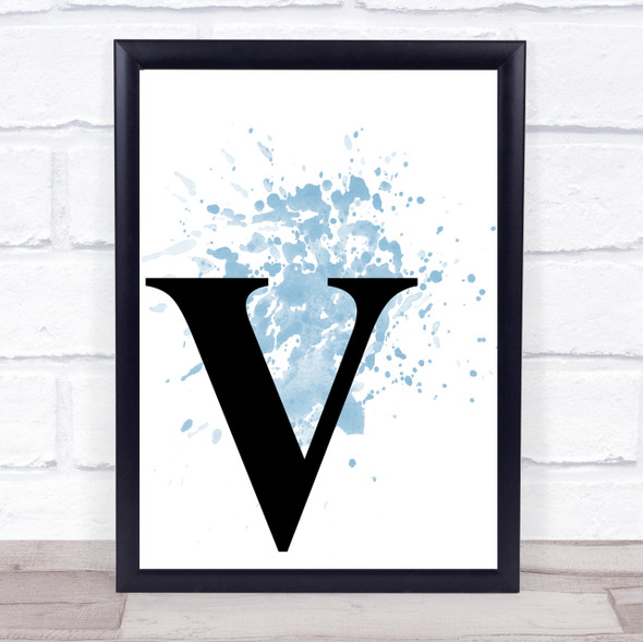 Blue Initial Letter V Quote Wall Art Print