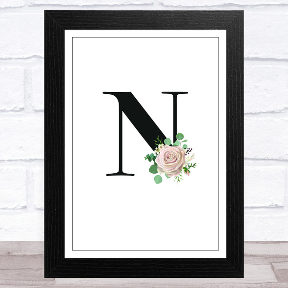 Initial Letter N With Flowers Wall Art Print