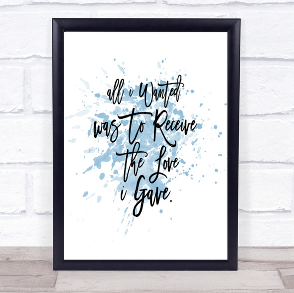 Love I Gave Inspirational Quote Print Blue Watercolour Poster