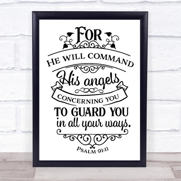Christian He Will Command His Angels Quote Typogrophy Wall Art Print