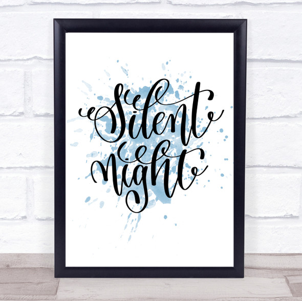 Christmas Silent Night Inspirational Quote Print Blue Watercolour Poster
