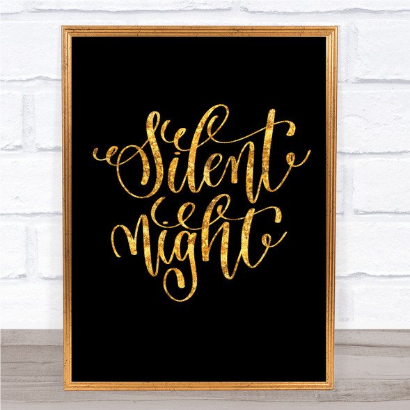 Christmas Silent Night Quote Print Black & Gold Wall Art Picture
