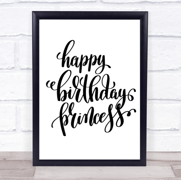 Happy Birthday Princess Quote Print Poster Typography Word Art Picture