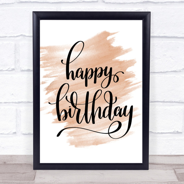 Happy Birthday Swirl Quote Print Watercolour Wall Art