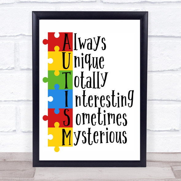 Autism Always Unique Quote Typogrophy Wall Art Print