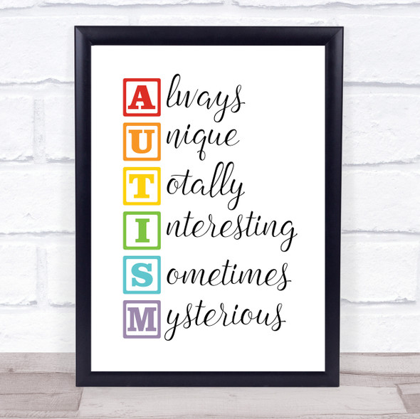 Autism Description Quote Typogrophy Wall Art Print