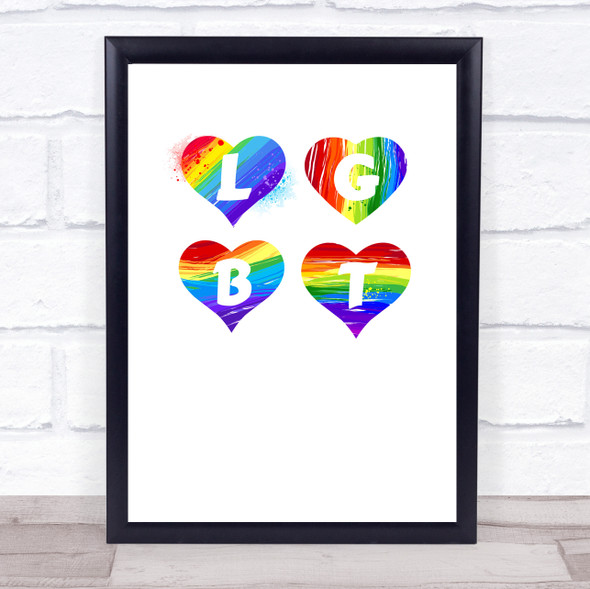 Gay LGBT Rainbow Hearts Quote Typogrophy Wall Art Print