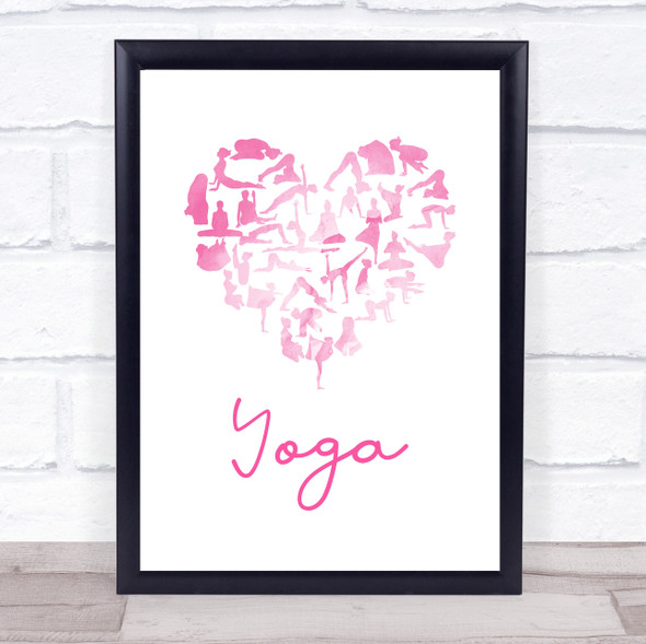 Love Yoga Heart Silhouette Pink Quote Typogrophy Wall Art Print