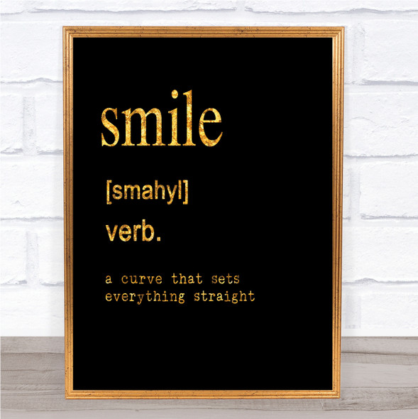 Word Definition Smile Quote Print Black & Gold Wall Art Picture