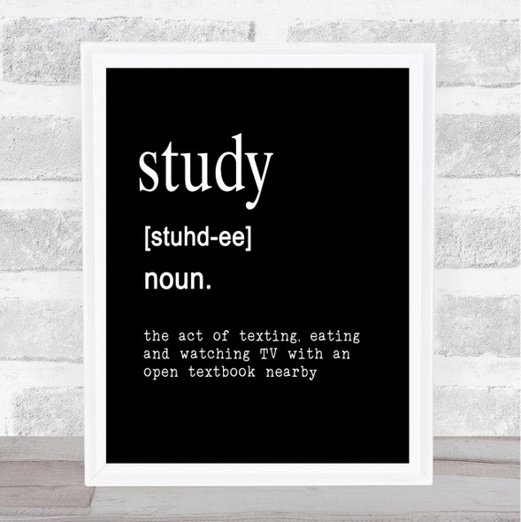 Word Definition Study Quote Print Black & White