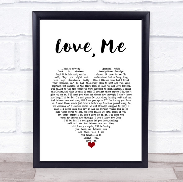 Collin Raye Love, Me White Heart Song Lyric Wall Art Print