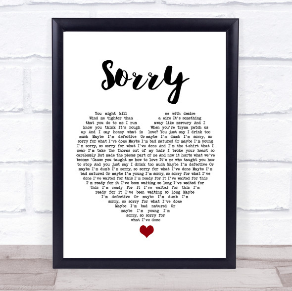 Nothing But Thieves Sorry White Heart Song Lyric Wall Art Print