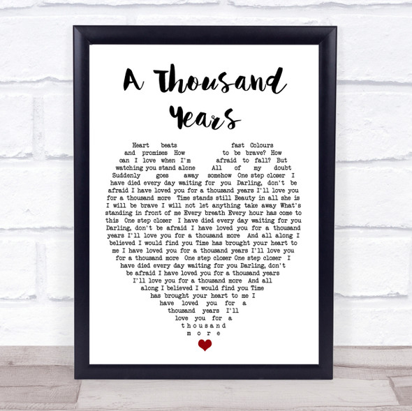 A Thousand Years Christina Perri Quote Song Lyric Heart Print