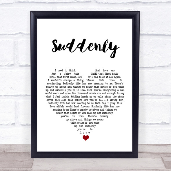 Billy Ocean Suddenly White Heart Song Lyric Quote Print
