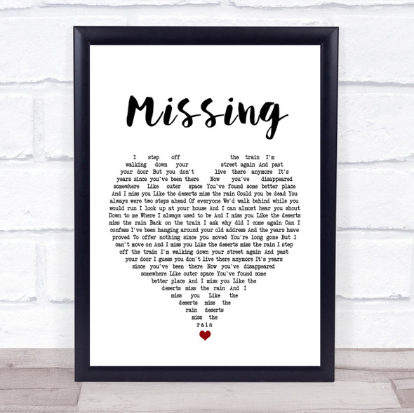 Everything But The Girl Missing White Heart Song Lyric Quote Print