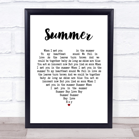 Calvin Harris Summer White Heart Song Lyric Print