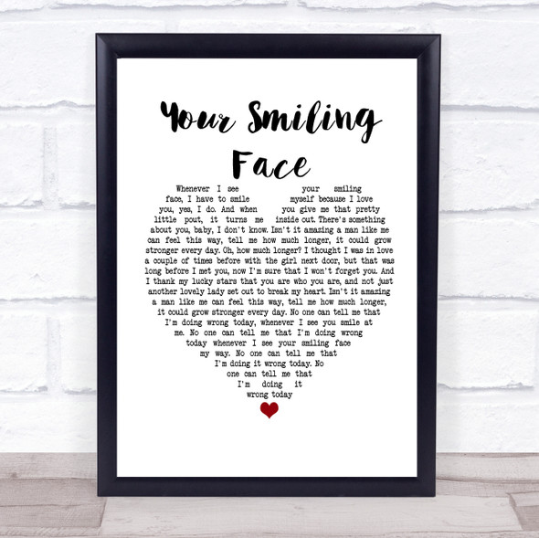 James Taylor Your Smiling Face White Heart Song Lyric Print