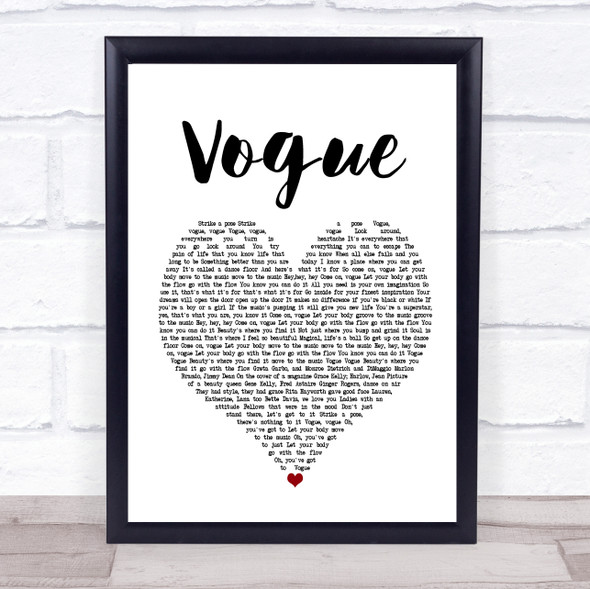 Madonna Vogue White Heart Song Lyric Print