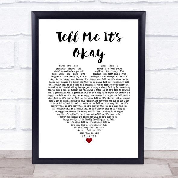 Paramore Tell Me It's Okay White Heart Song Lyric Print