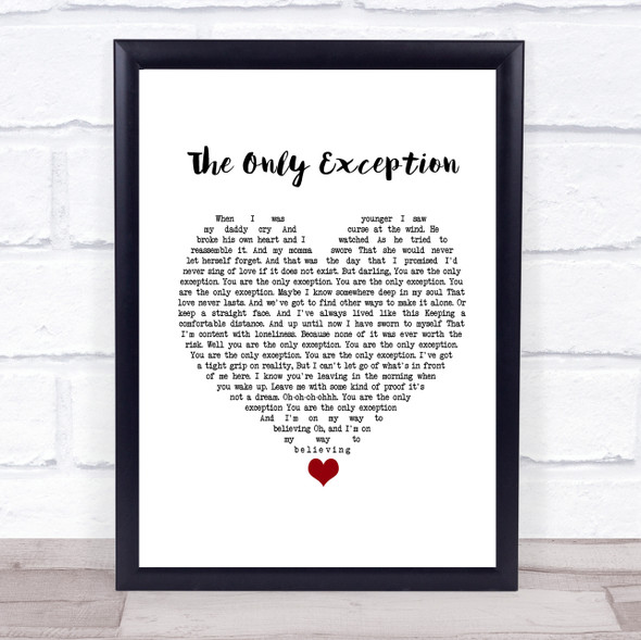 Paramore The Only Exception White Heart Song Lyric Print