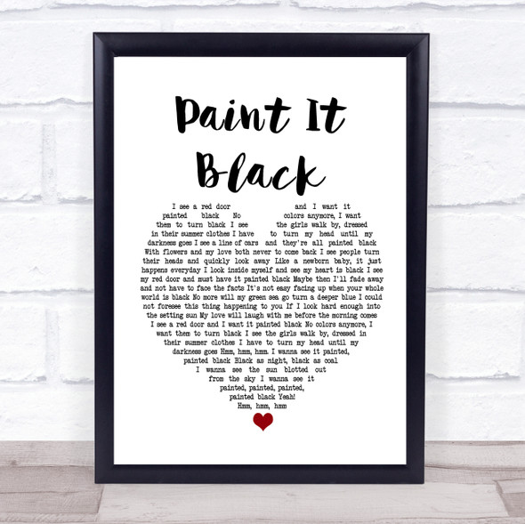 The Rolling Stones Paint It Black White Heart Song Lyric Print