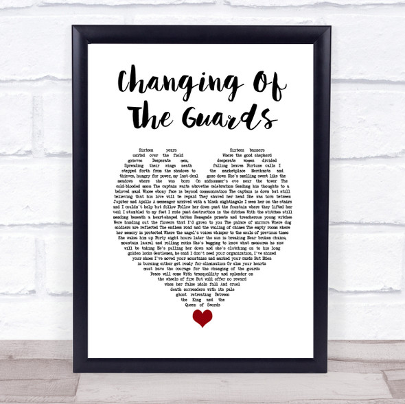 Bob Dylan Changing Of The Guards White Heart Song Lyric Print