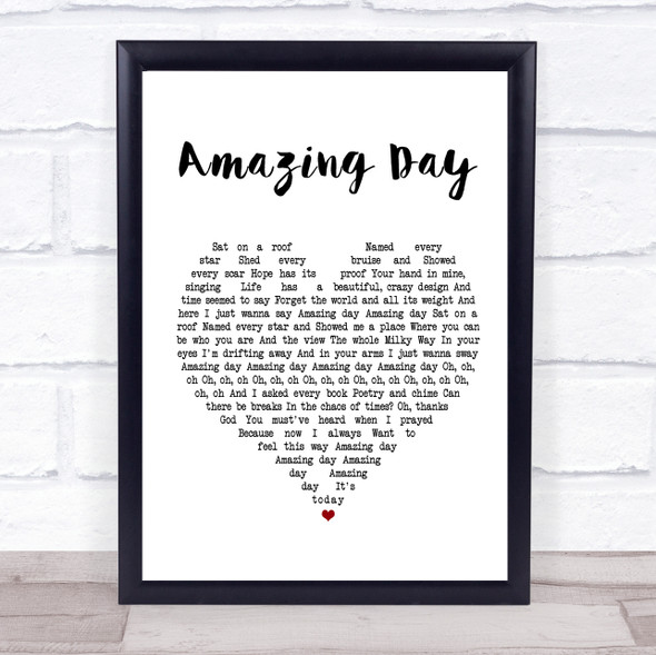 Coldplay Amazing Day White Heart Song Lyric Print