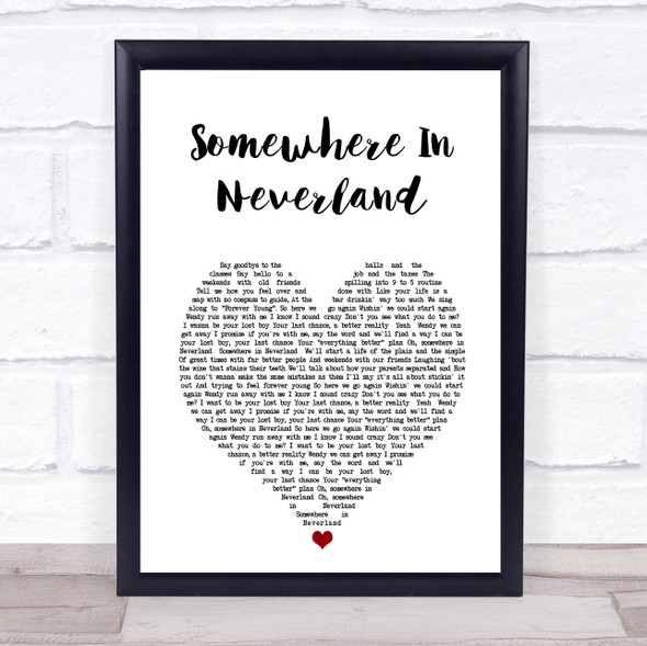 All Time Low Somewhere in Neverland White Heart Song Lyric Print