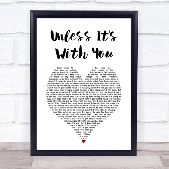 Christina Aguilera Unless It's With You White Heart Song Lyric Print