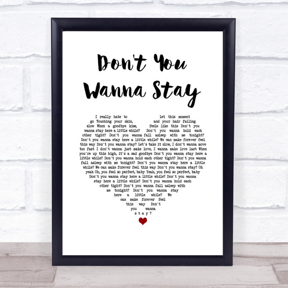 Jason Aldean Ft Kelly Clarkson Don't You Wanna Stay White Heart Song Lyric Print