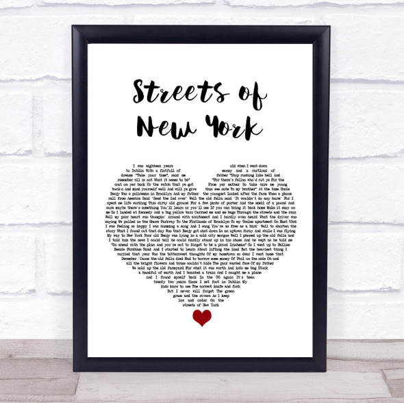 Ryan McMullan Streets of New York White Heart Song Lyric Print