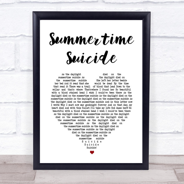 Murderdolls Summertime Suicide White Heart Song Lyric Print