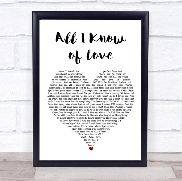 Barbra Streisand All I Know of Love White Heart Song Lyric Print