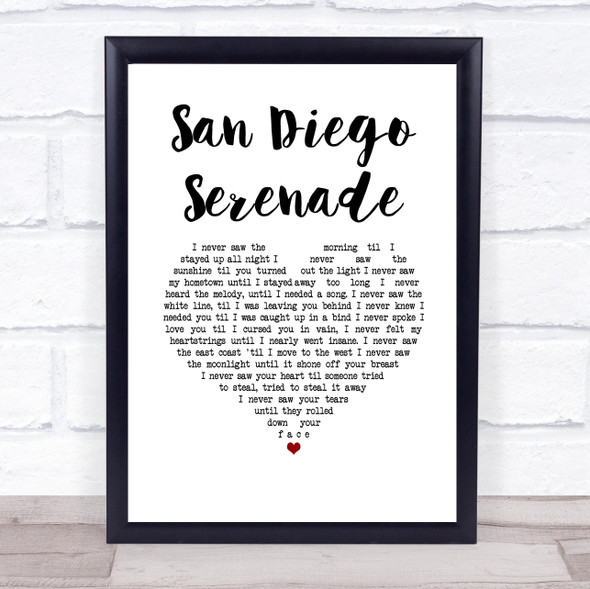 Tom Waits San Diego Serenade White Heart Song Lyric Print