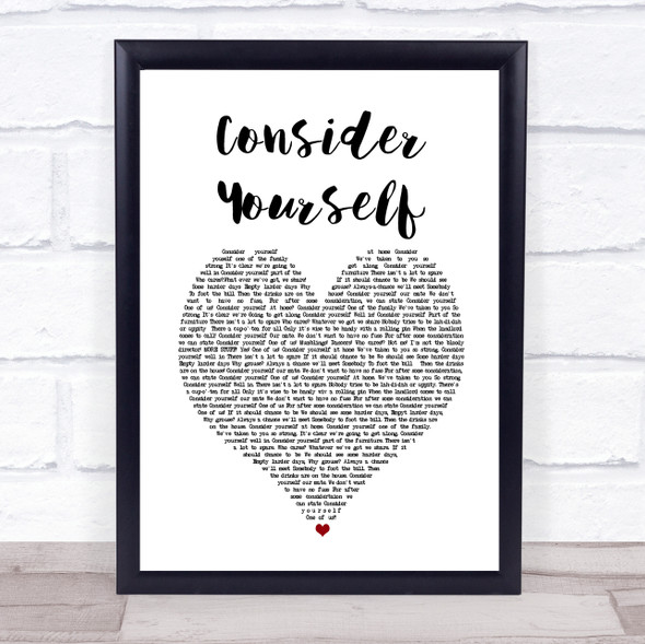 Oliver The Musical Consider Yourself White Heart Song Lyric Print