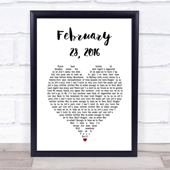 Koe Wetzel February 28, 2016 White Heart Song Lyric Print