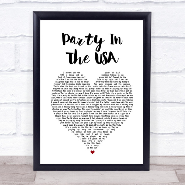 Miley Cyrus Party In The USA White Heart Song Lyric Print