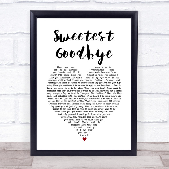 Maroon 5 Sweetest Goodbye White Heart Song Lyric Print