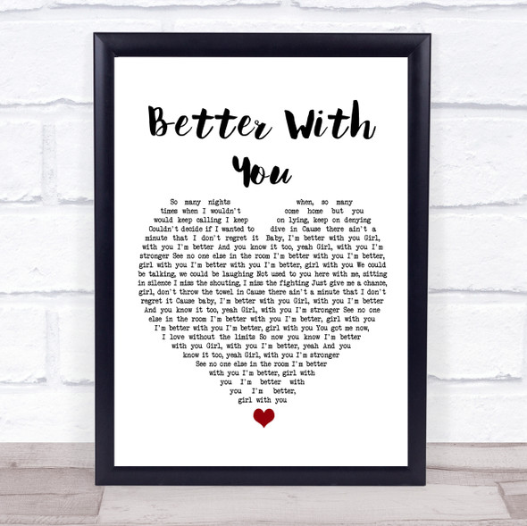 Craig David Better With You White Heart Song Lyric Print