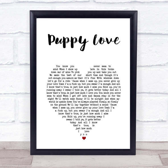 This Wild Life Puppy Love White Heart Song Lyric Print