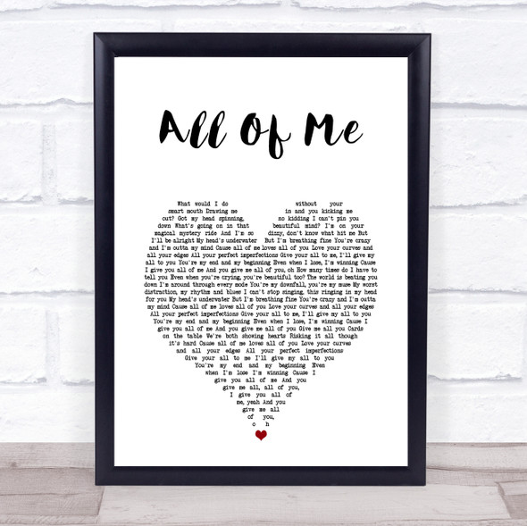 Jah Cure All Of Me White Heart Song Lyric Print