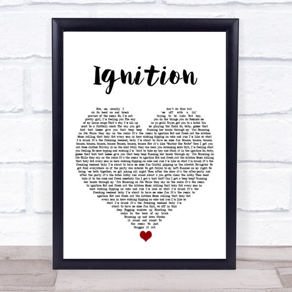 R Kelly Ignition White Heart Song Lyric Print