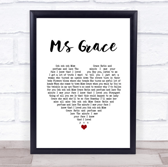 The Tymes Ms Grace White Heart Song Lyric Print