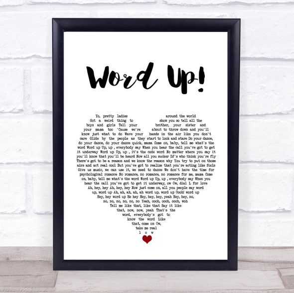 Cameo Word Up! White Heart Song Lyric Print