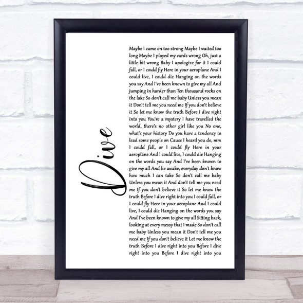 Ed Sheeran Dive White Script Song Lyric Print