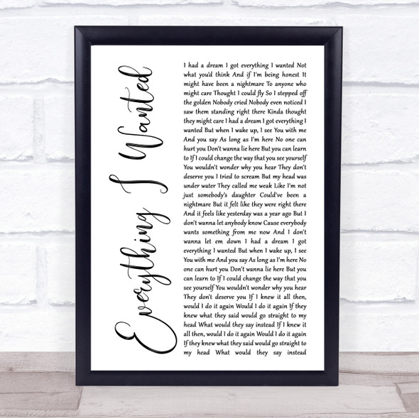 Billie Eilish Everything I Wanted White Script Song Lyric Quote Music Print