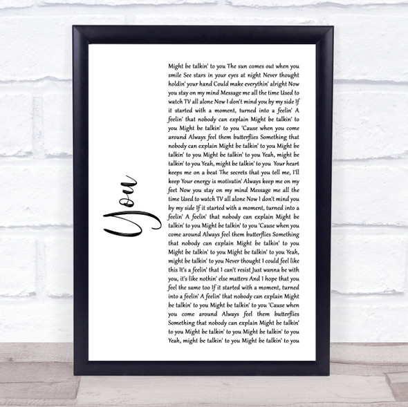 Dynamite ft Post Malone You White Script Song Lyric Quote Music Print