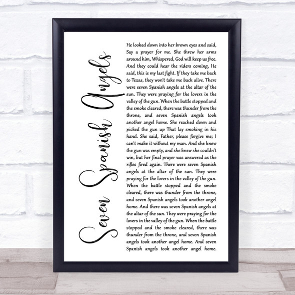 Ray Charles & Willie Nelson Seven Spanish Angels White Script Song Lyric Wall Art Print