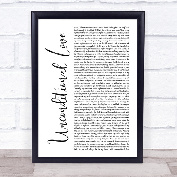 2Pac Unconditional Love White Script Song Lyric Wall Art Print